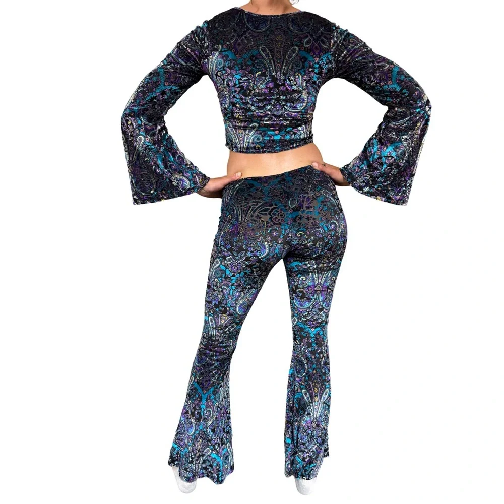 Warrior Within Designs - Velour Blue Paisley Flared Set - Picture 3 of 4